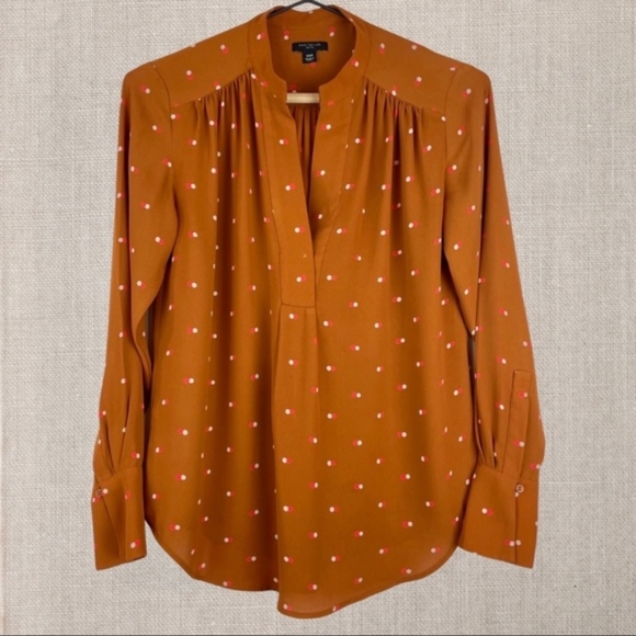 Ann Taylor Rust Orange Polka Dot Blouse - Picture 4 of 5
